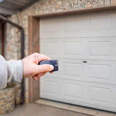 San Bernadino security key fob pointing to a garage door